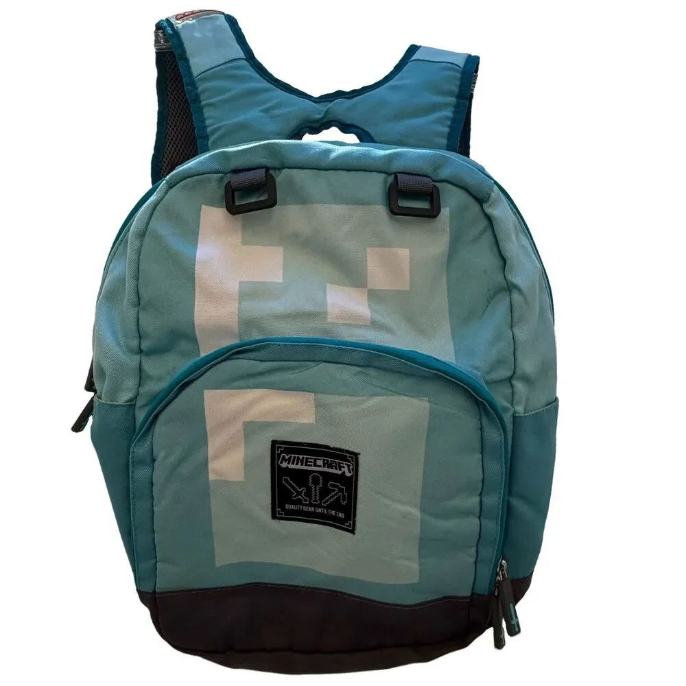 Minecraft JINX Teal Diamond Armor Pixels Backpack Rucksack Book Bag Sword Pulls